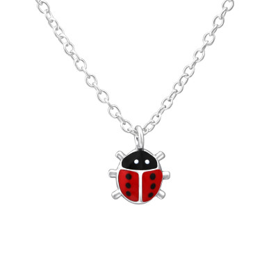 Children's Silver Ladybug Necklace with Epoxy