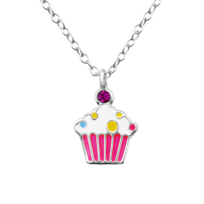 Children's Silver Cupcake Necklace with Epoxy