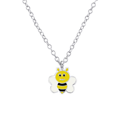 Children's Silver Bee Necklace with Epoxy