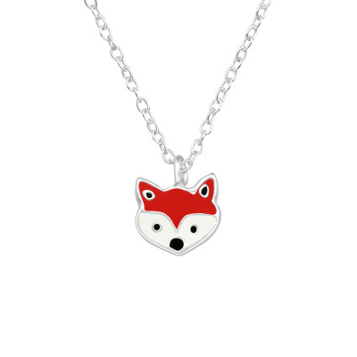 Children's Silver Fox Necklace with Epoxy