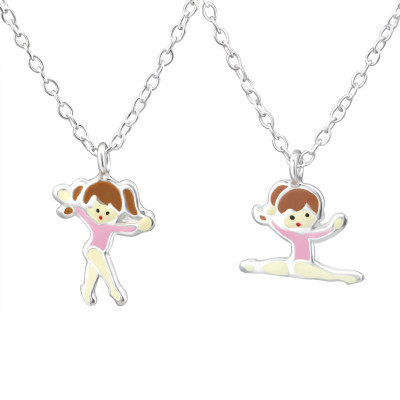 Children's Silver Pair Of Ballet Necklace with Epoxy