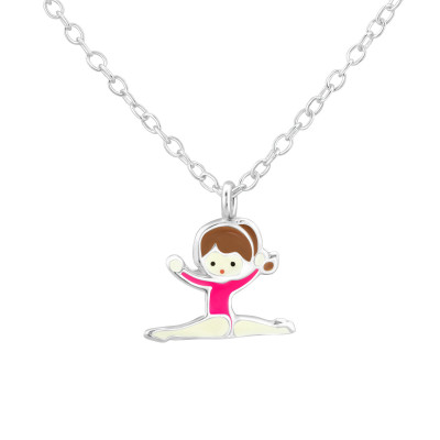 Children's Silver Gymnastics Girl Necklace with Epoxy