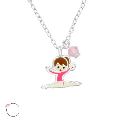 Children's Silver Gymnastics Girl Necklace with Epoxy and Genuine European Crystals