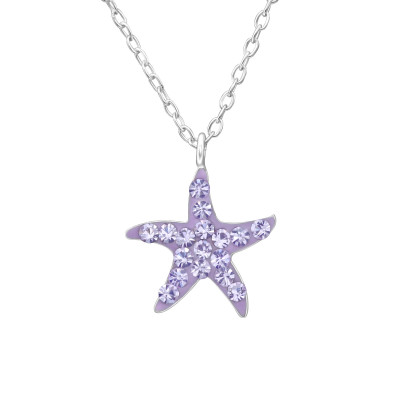 Children's Silver Starfish Necklace with Crystal