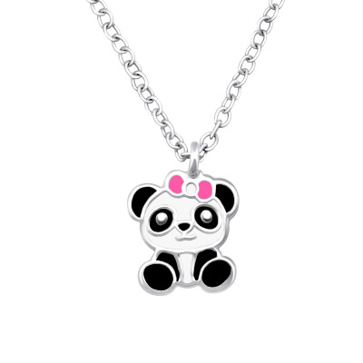 Children's Silver Panda Necklace with Epoxy