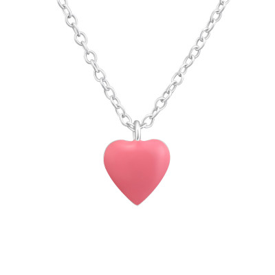 Children's Silver Heart Necklace with Epoxy