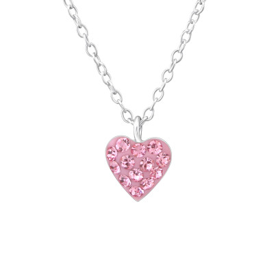 Children's Silver Heart Necklace with Crystal