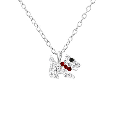 Children's Silver Dog Necklace with Crystal