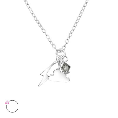 Children's Silver Lightning bolt and Cloud Necklace with Genuine European Crystals