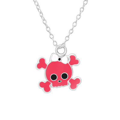 Skull Children's Sterling Silver Necklace with Epoxy