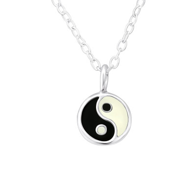 Children's Silver Yin-Yang Necklace with Epoxy