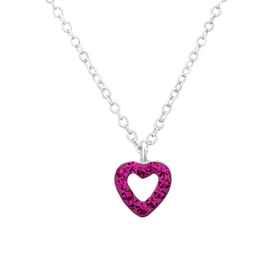 Children's Silver Heart Necklace with Crystal