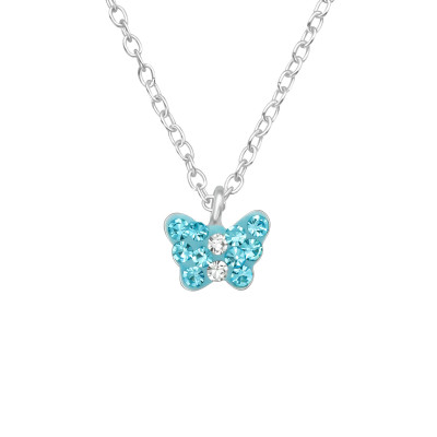 Children's Silver Butterfly Necklace with Crystal