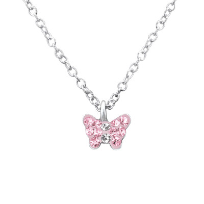 Children's Silver Butterfly Necklace with Crystal