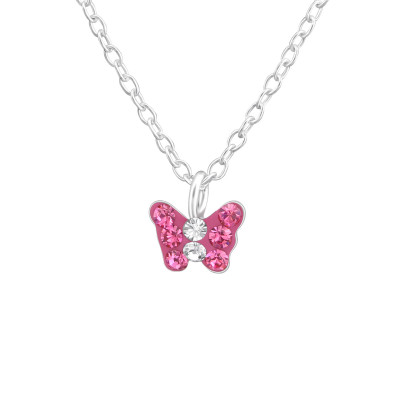 Children's Silver Butterfly Necklace with Crystal