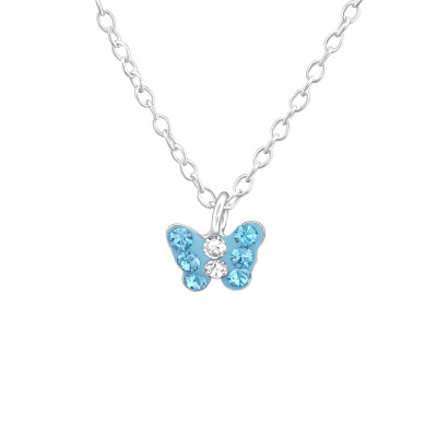 Children's Silver Butterfly Necklace with Genuine European Crystals