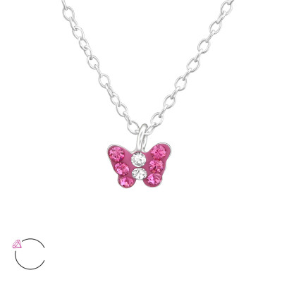 Children's Silver Butterfly Necklace with Genuine European Crystals