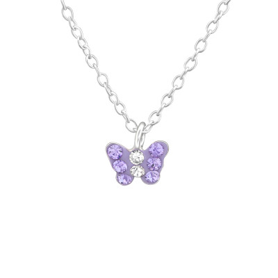 Children's Silver Butterfly Necklace with Genuine European Crystals