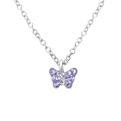 Children's Silver Butterfly Necklace with Crystal