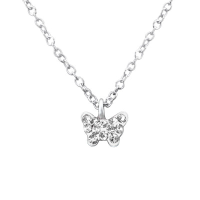 Children's Silver Butterfly Necklace with Crystal