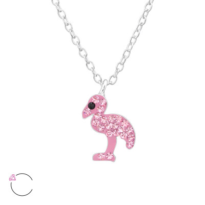 Children's Silver Flamingo Necklace with Genuine European Crystals