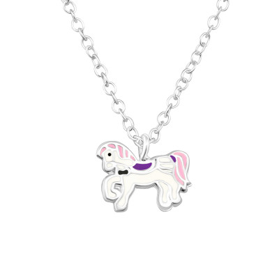 Children's Silver Pony Necklace with Epoxy