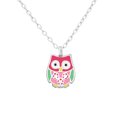 Children's Silver Owl Necklace with Epoxy