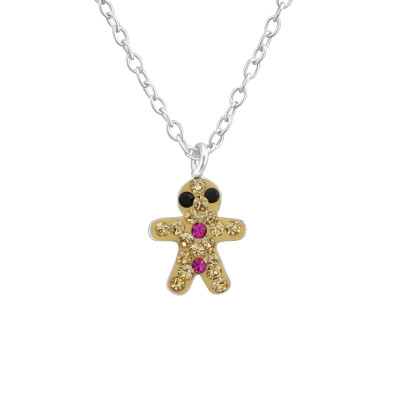 Children's Silver Gingerbread Necklace with Crystal