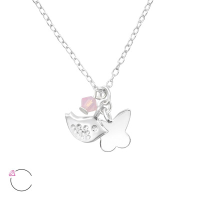 Children's Silver Bird Necklace with Genuine European Crystals