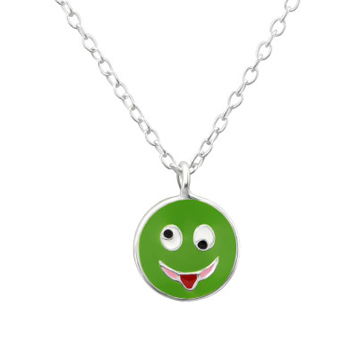 Silly Face Children's Sterling Silver Necklace with Epoxy