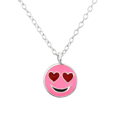 Children's Silver Love Face Necklace with Epoxy