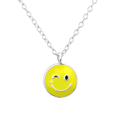 Children's Silver Wink Face Necklace with Epoxy