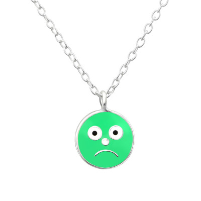 Sad Face Children's Sterling Silver Necklace with Epoxy