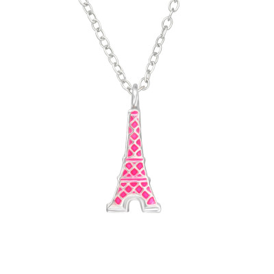 Children's Silver Eiffel Tower Necklace with Epoxy