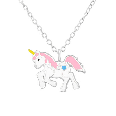 Children's Silver Unicorn Necklace with Epoxy