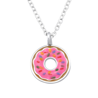 Children's Silver Doughnut Necklace with Epoxy