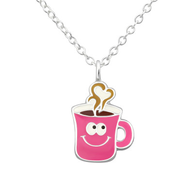 Children's Silver Coffee Mug Necklace with Epoxy