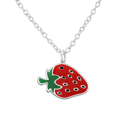 Children's Silver Strawberry Necklace with Epoxy