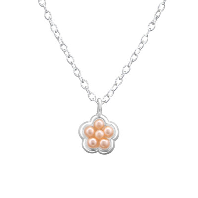 Children's Silver Flower Necklace with Synthetic Pearl