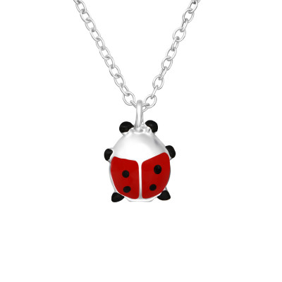 Children's Silver Ladybug Necklace with Epoxy