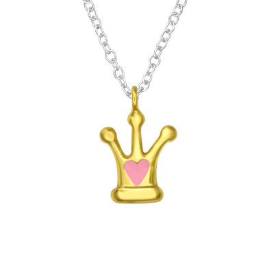 Children's Silver Crown Necklace with Epoxy