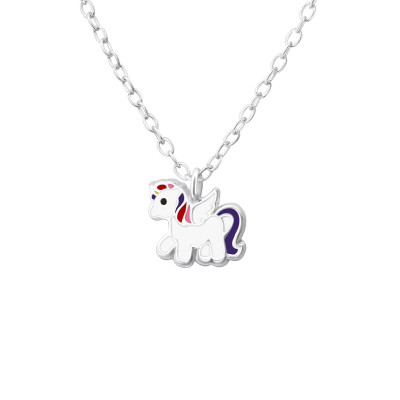 Children's Silver Unicorn Necklace with Epoxy