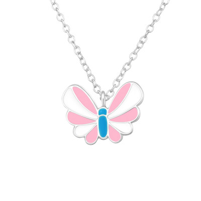 Children's Silver Butterfly Necklace with Epoxy