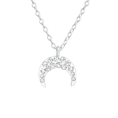 Children's Silver Moon Necklace with Crystal