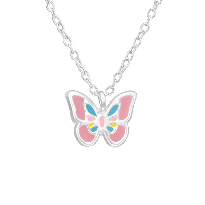 Children's Silver Butterfly Necklace with Epoxy