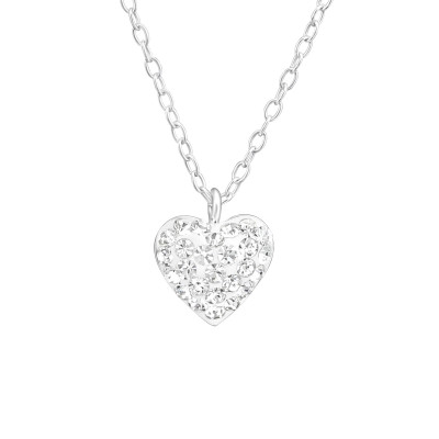 Children's Silver Heart Necklace with Crystal