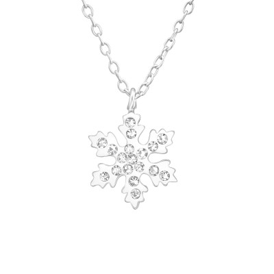 Snowflake Children's Sterling Silver Necklace with Crystal