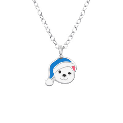 Bear Children's Sterling Silver Necklace with Epoxy