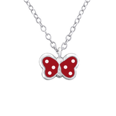 Children's Silver Butterfly Necklace with Epoxy