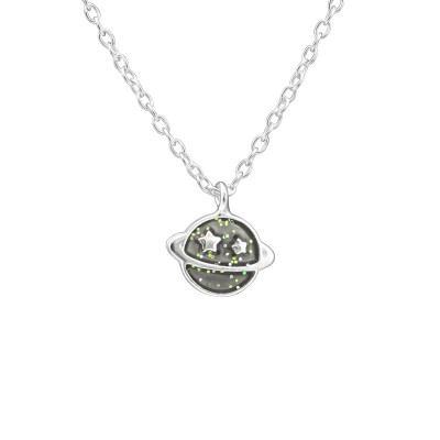 Children's Silver Saturn Planet Necklace with Epoxy